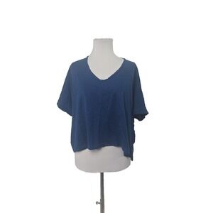 Oak & Trellis Blue Slub V-neck Popover Top Women's Large L